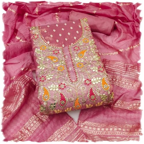 Leeli Peeri Designer Women's Simmer Silk Embroidery Work Unstitched Salwar Suit Dress Material