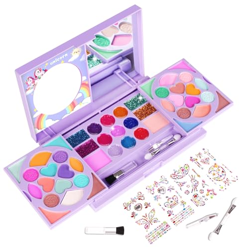 KIDCHEER Kids Makeup Kit for Girls Princess Real Washable Cosmetic Pretend Play Toys with Mirror - Non Toxic