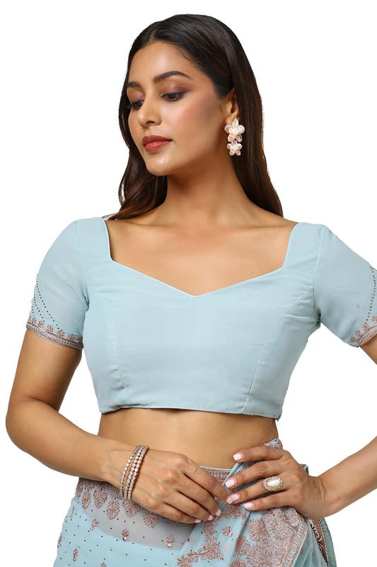 Soch Womens Powder Blue Georgette Embroidered Saree With Stonework