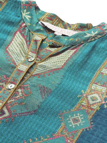 Ritu Kumar Teal Tribal Print Full Sleeve Shirt