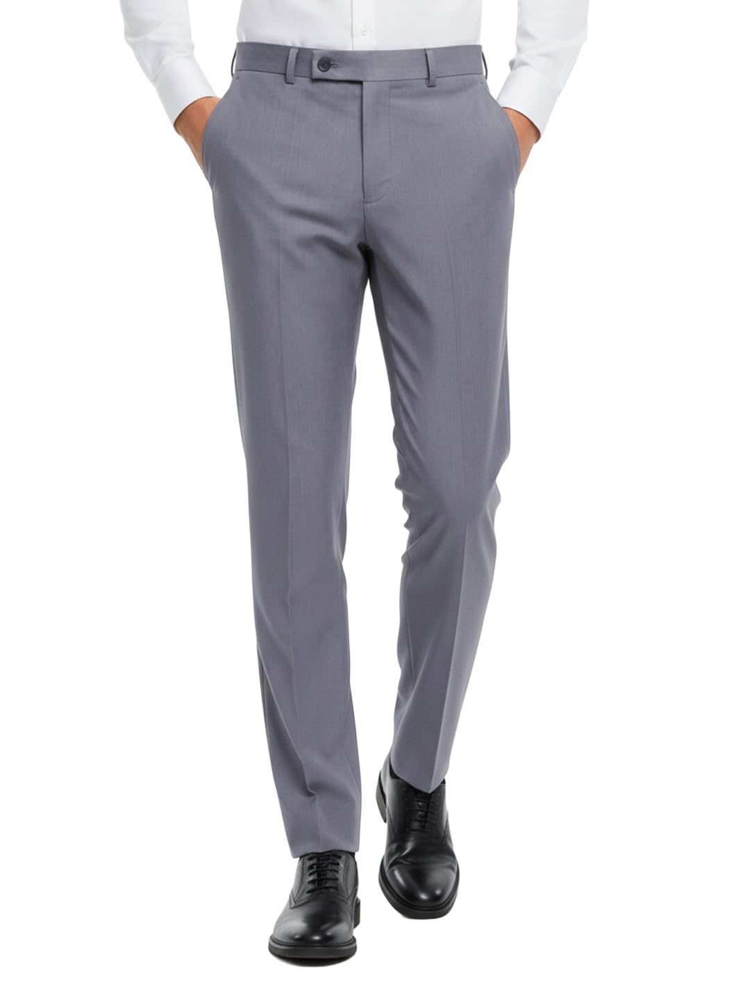 Park Avenue Men Slim Fit Solid Pattern Poly Viscose Blend Flat Front Formal Trouser Medium Grey