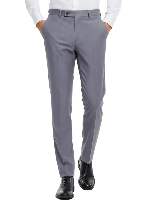 Park Avenue Men Slim Fit Solid Pattern Poly Viscose Blend Flat Front Formal Trouser Medium Grey