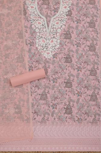 Soch Womens Turquoise Blue Jam Cotton Batik Print Unstitch Dress Material With Thread Work