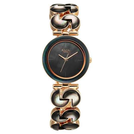 Titan Raga Black Pearl Quartz Analog Mother of Pearl Dial Metal Strap Watch for Women