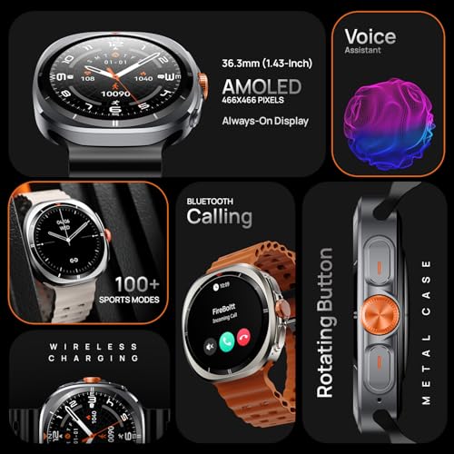 Fire-Boltt Axiom Round Smart Watch 1.43″ Super AMOLED Display with Always‑On Mode, Bluetooth Calling, Rotating Crown, SPO₂ & Heart Rate Monitor, IP67 Waterproof Silicone Smartwatch for Men - White