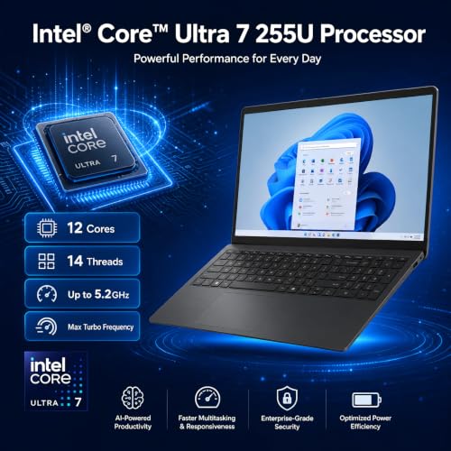 Dell 15.6" Touchscreen Laptop for Business | Intel 12-Core Ultra 7 255U (AI PC) | 64 GB DDR5-5600MT/s | 2 TB SSD | FHD Anti-Glare Display | Windows 11 Pro | Copilot AI | Wi-Fi 6 | Backlit Keyboard