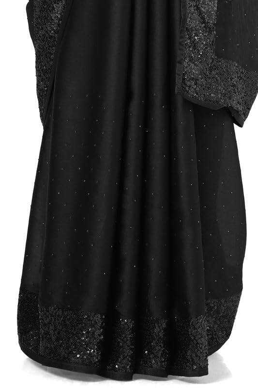Soch Womens Black Satin Saree With Stones And Sequins