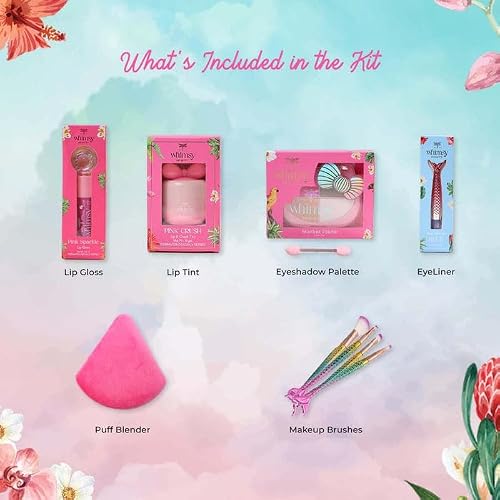 Whimsy Beauty Pretty Hang Bag Beauty Kit | Non-Toxic Beauty Set for Kids & Pre-Teens |Lip Gloss, Lip Tint, Eyeliner, Eyeshadow Palette, Mermaid Brushes & Puff Blender |Vegan & Cruelty-Free (Pack of 9)