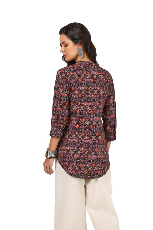 Soch Womens Navy Blue Spandex Ethnic Motifs Tunic