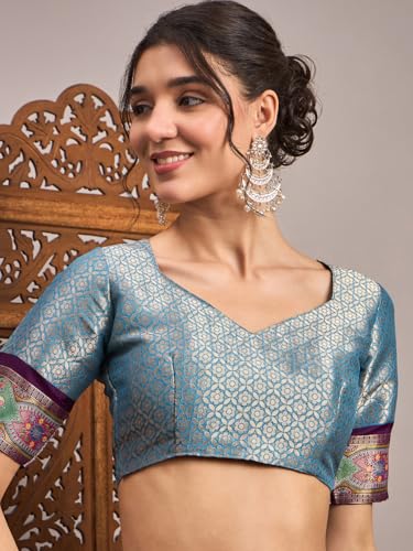 AKHILAM Women's Kanjivaram Woven Soft Silk Saree With Blouse Piece