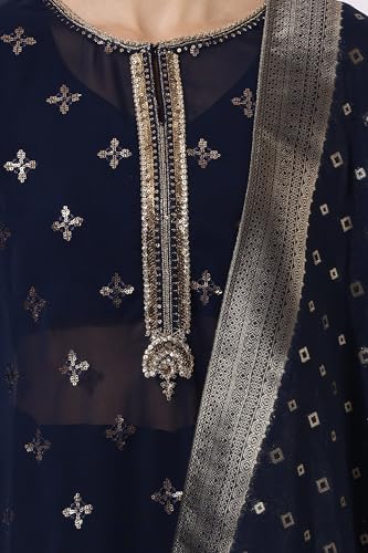 W Blue Straight Kurta, Flared Pant & Dupatta for Women (Size: 3XL)-24AUWS11679-400712