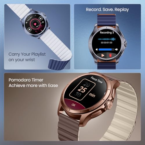 Titan Evoke 2.0, 1.32" AMOLED Display Smart Watch with AOD,1000 Nits, Functional Crown, Magnetic Strap, Metal Body,Fast Charge,24/7 Health Suite, BT Calling, SpO2, HRM, IP68 Smartwatch - Cocoa Brown