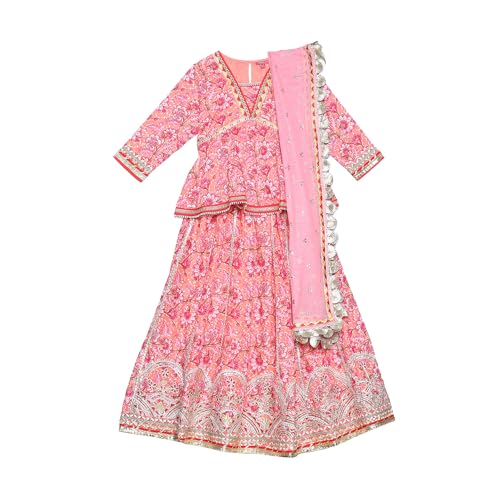 Biba Girls PRINTED SHORT_KURTA KID(KW5403_PEACH_17)