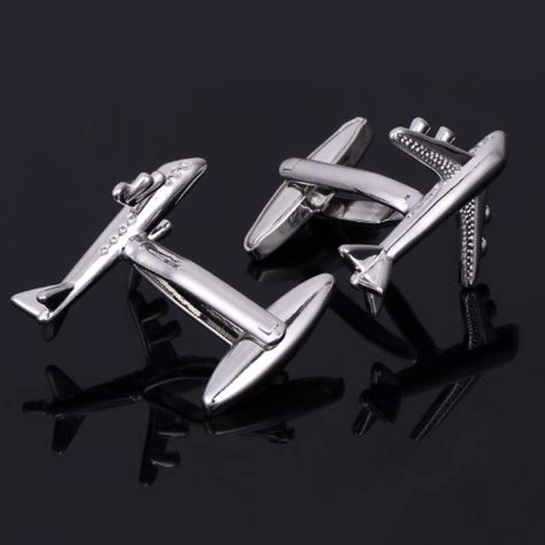 Peora Airplane Plane Jet Pilot Pair Silver Shirt Cufflinks for Men Boys Corporate Business Gift