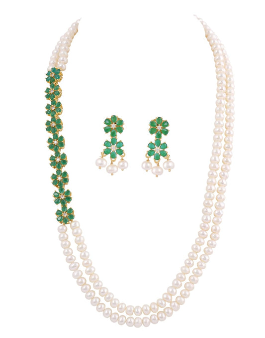 Real Natural Fresh Water Pearls Flower Necklace Set With Certificate For Women Girls (Green)