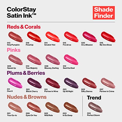 REVLON ColorStay Satin Ink Crown Jewels Liquid Lipstick, Longlasting & Waterproof Lipcolor, Moisturizing Creamy Formula Infused with Black Currant Seed Oil, 038 Citrine Queen, 0.17 fl oz.