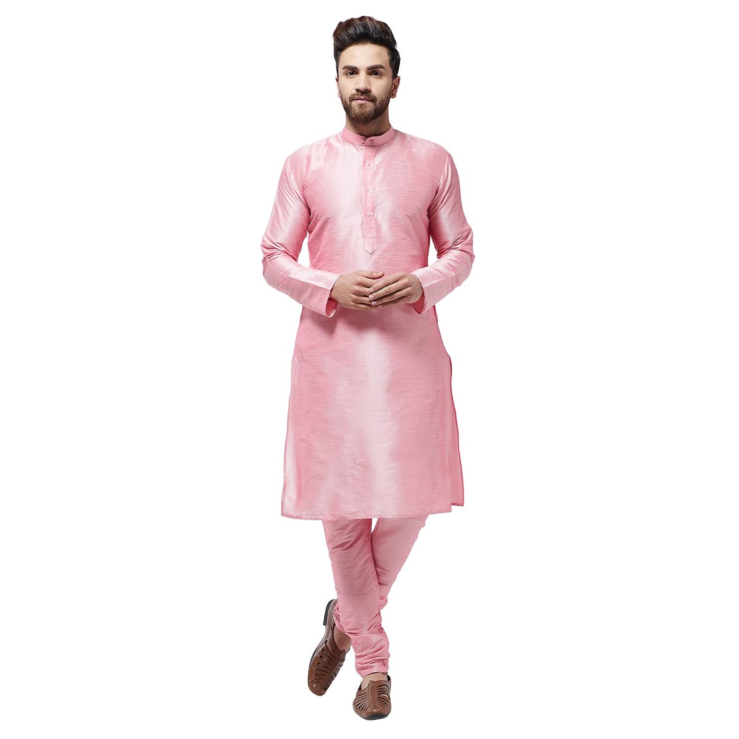 SOJANYA (Since 1958 Men's Silk Blend Pink Kurta & Churidaar Pyjama Set Size 42