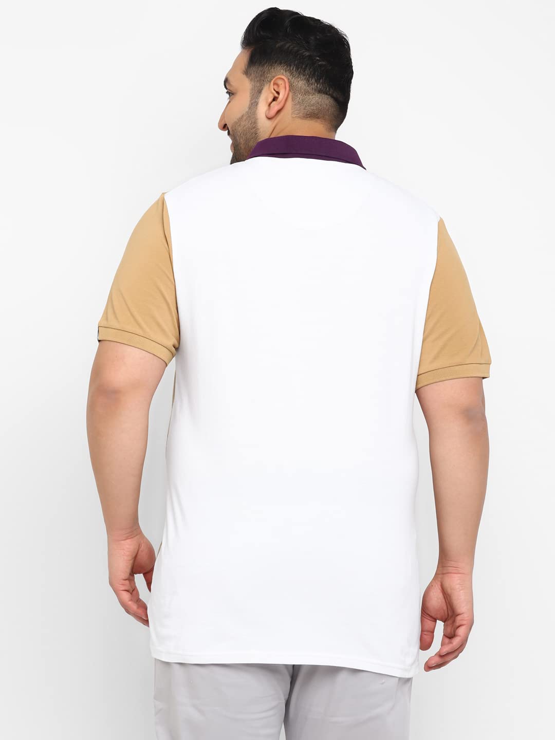 Urbano Plus Men's Off White, Purple, Khaki Colour-Block Regular Fit Half Sleeve Cotton Polo T-Shirt (pluspolocbp-008-ofwhipurkha)