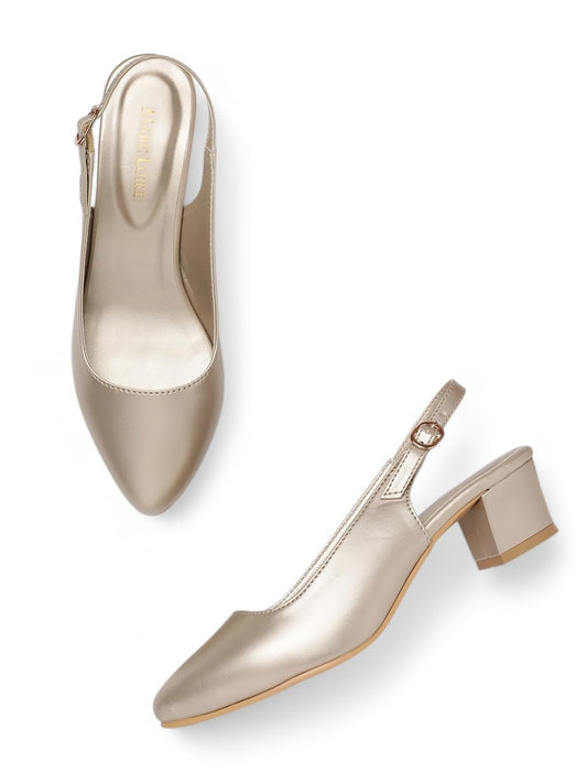 Marc Loire Women's Pointed Toe Block Heel Pumps for Office, Party and Formal Occasions (Gold, UK Footwear Size System, Adult, Women, Numeric, Medium, 5)