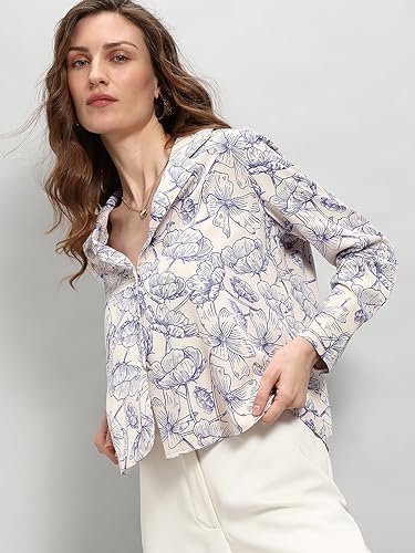 VERO MODA Women Printed Polyester Regular Fit Blue Shirt