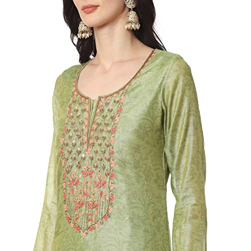 BIBA WOMEN FABRIC(RTS RC K1924A_GREEN_FREE)