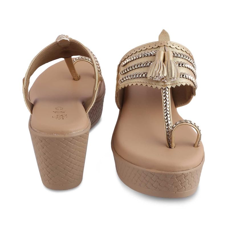 tresmode 240-MAKOL GOLD WOMEN DRESS WEDGE SANDALS EU/38 UK/5