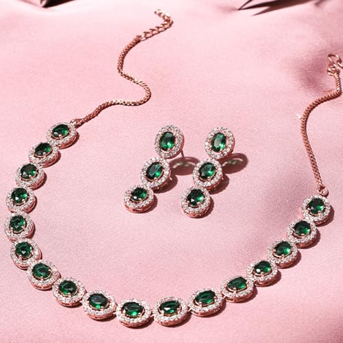 VOYLLA American Diamond CZ Silver Plated Pearl Brass Necklace Set