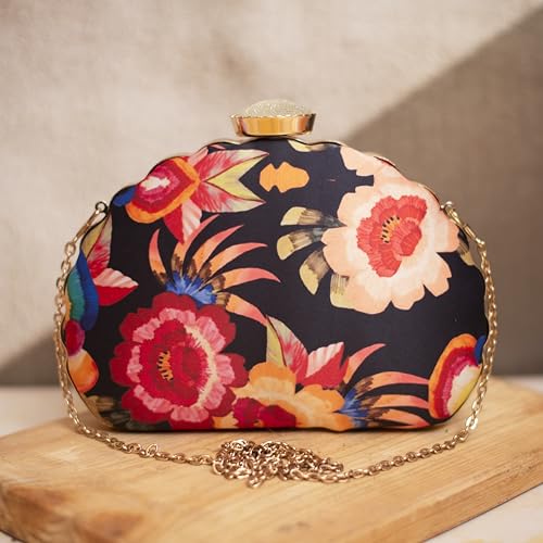 Artklim Black Floral Printed Clutch