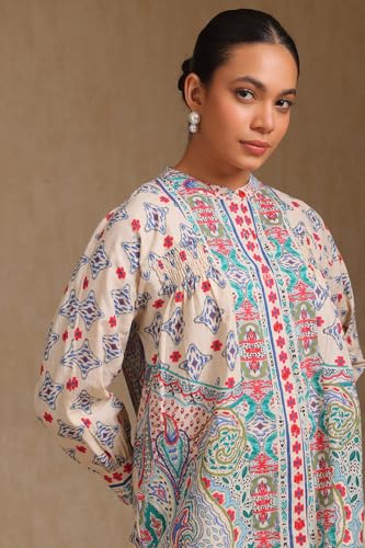 Soch Womens Blue Cotton Flex Ethnic Motif Tunic