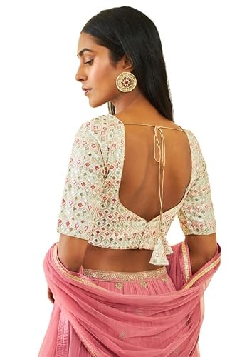Soch Womens Cream Georgette Sequin Embellished and Embroidered Back-Open Blouse