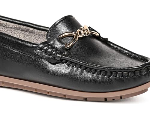 LOUIS STITCH Women's Black Premium Slip-On Loafers with Buckle | Elegant Solid Slip-On Comfort Shoes for Casual and Formal Wear | Slip-On Loafer Shoes for Women | LSLD-BLR-HS02 | UK-5
