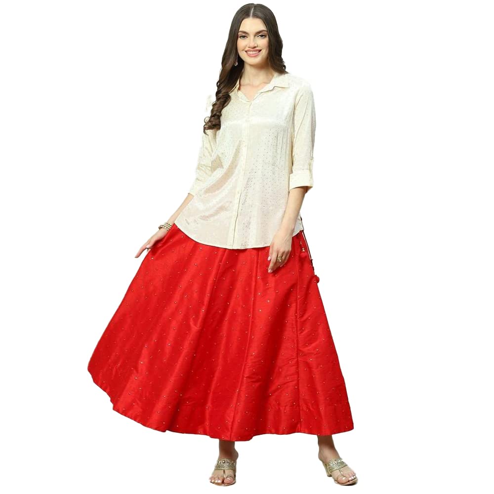 BIBA Women Solid; EMBROIDRED Relaxed Mix and Match(SKIRTS/T18402_RED_XXL)