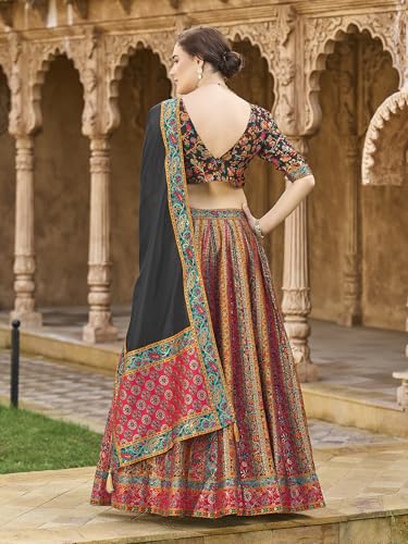 PURVAJA Women's Jacquard Semi-Stitched Lehenga choli (Hira-Black_Free Size)