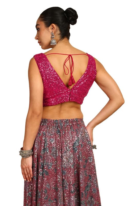 Soch Womens Fuchsia Sequinned Embellished Georgette Padded Blouse