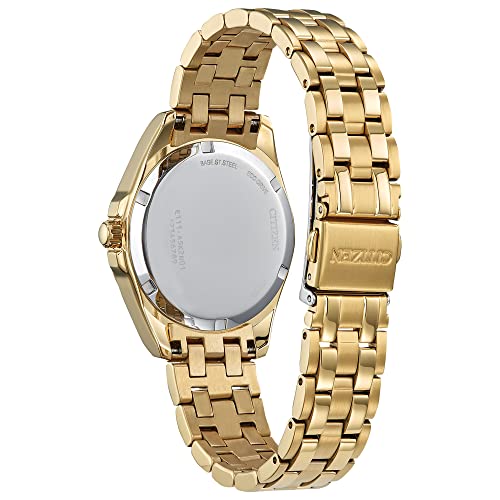 Citizen Stainless Steel Women's Ladies' Eco-Drive Classic Peyten Analog Watch, Day-Date, Sapphire Crystal, Gold Tone, 9 Inches, Classic, Band_ Golden