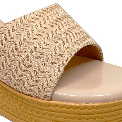 WFS Women’s Black 2.5 Inch Wedge Heel Slip-On Fashion Sandals – Shimmer Finish (Cream, UK Footwear Size System, Adult, Women, Numeric, Medium, 6)