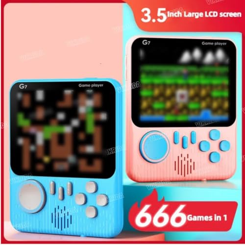 VikriDA G7 Retro 3.5-Inch LCD Color Screen Handheld Game with Gamepad Support Console Mini Ultra-Thin 666 Built-in Games Player Gift for Kids, Blue