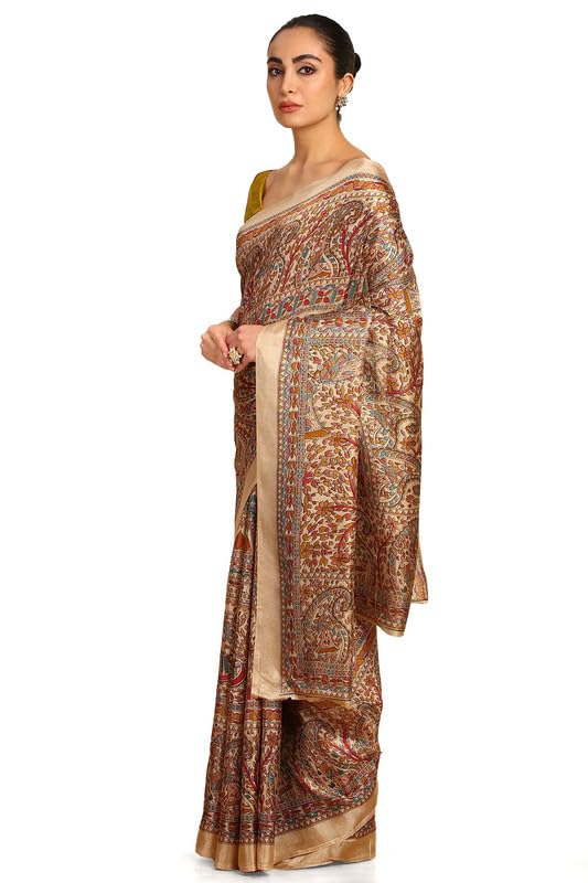 Soch Womens Gold Art Silk Paisley Print Saree