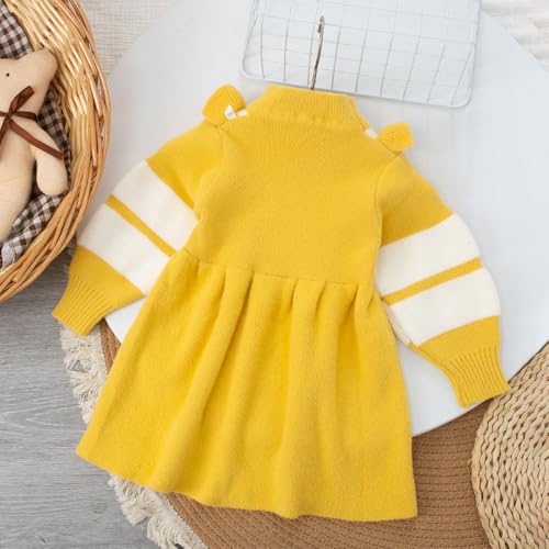 Hopscotch Girls Stripe Full-Sleeve Casual Dress in Yellow Color for Age (5-6 Years)
