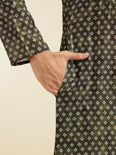 DIWAS BY MANYAVAR Men's Art Silk Printed Kurta Set (Dark Green,L)