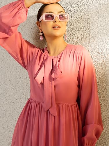 Sassafras Women Pink Round Neck Full Sleeve Maxi Dress-S