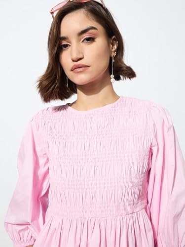 barcino Pink Poplin Smocked Gathered Dress