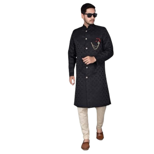 Amzira Mens Ethnic Wear Black Traditional Indo Western Set(Black, XL Size)
