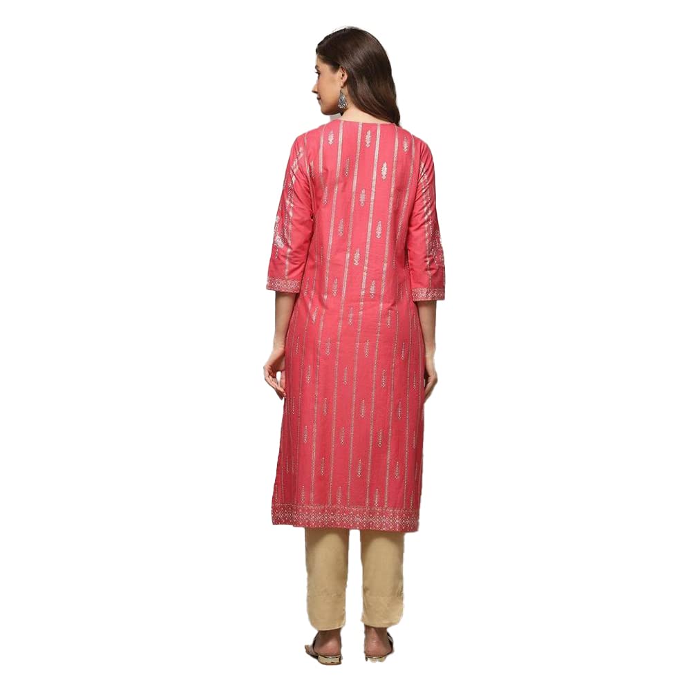 BIBA Women's Cotton Printed Regular Fit Mix & Match (Kolam Co18962_Pink_42, Kurta)