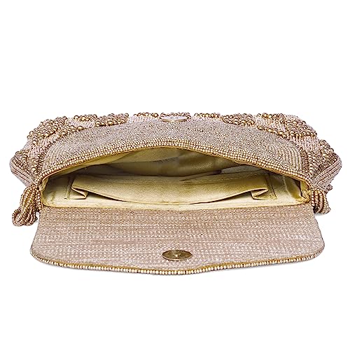 Peora Gold Clutch Purses for Women Handmade Evening Sling Handbag Stylish Bridal Fashion Clutch Bag for Girls (C158G)