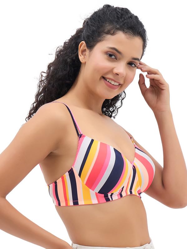 Clovia Women's Polyamide Printed Lightly Padded Full Cup Wire Free T-Shirt Bra (BR1067G19_Multi_34B) Multicolour