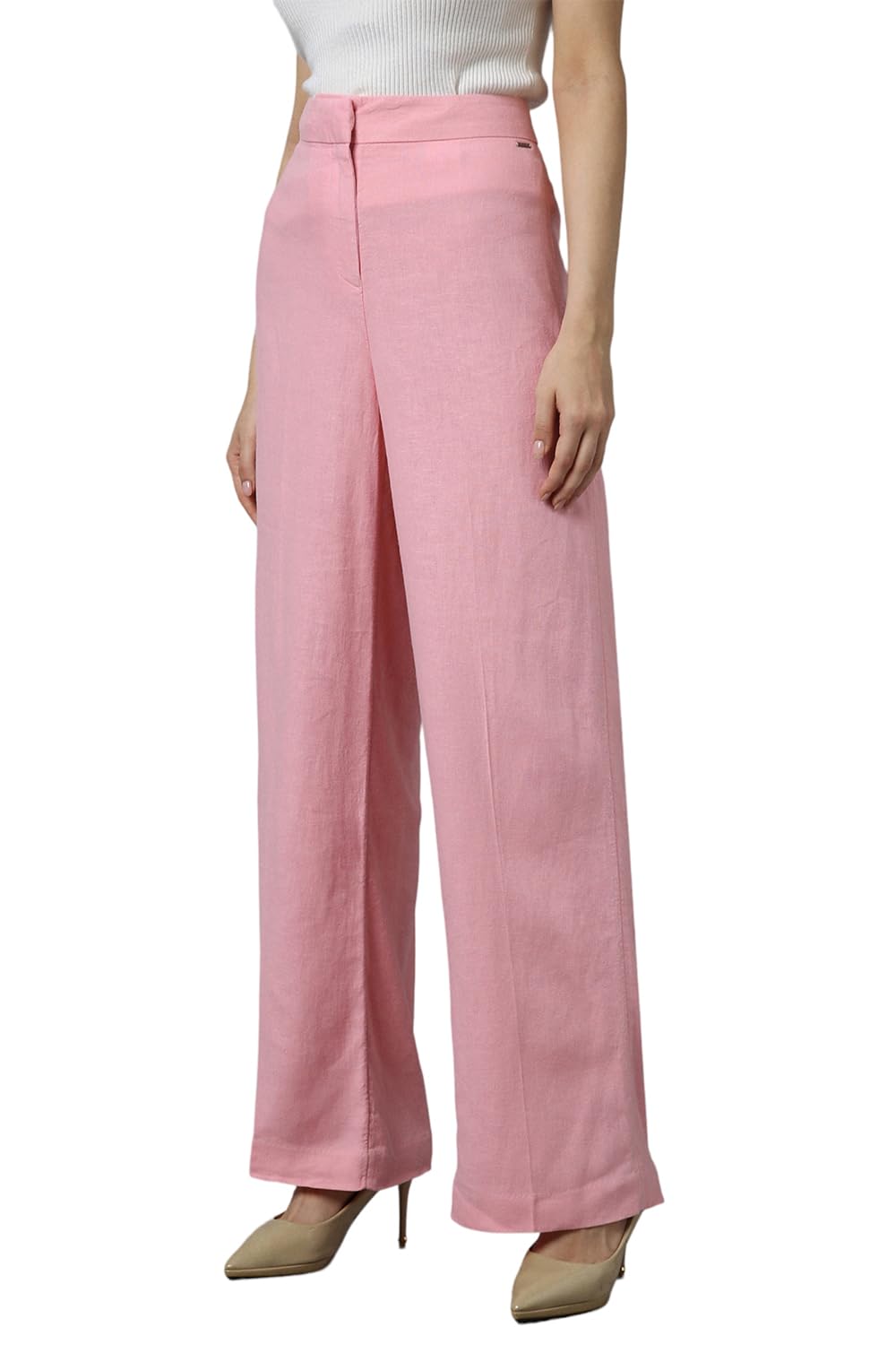Women Pink Regular Fit Solid Casual Trousers