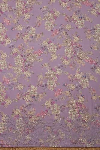 Soch Womens Lavender Rayon Floral Print Unstitch Dress Material With Thread Work