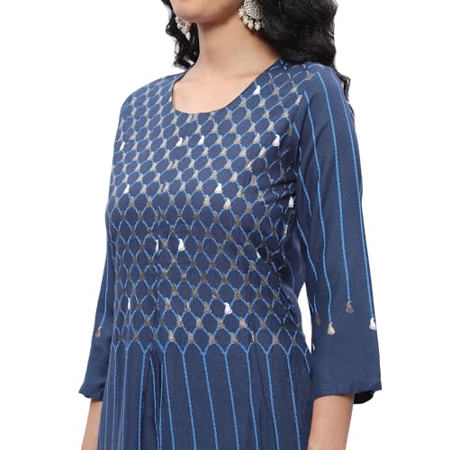 BIBA Women's Polycotton Kurta Suit Set (SKD7437ESS23BLU_Blue_XL)