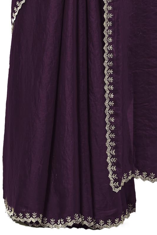 Soch Womens Wine Tissue Saree With Stone Work